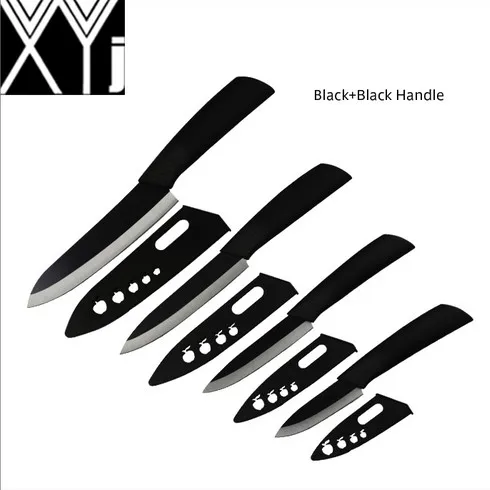XYJ брендовый комплект керамических ножей " 4" " 6" дюймов, кухонные ножи с черным лезвием, ручка черного цвета с оболочкой из циркония