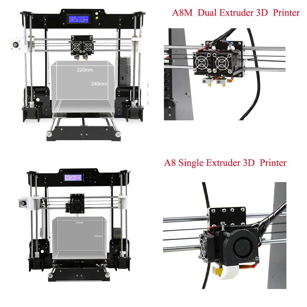 Anet A8M двойной цвет A8 Одноцветный 3d Принтер Комплект двойная Печатающая насадка простая сборка DIY настольный 3d принтер печать Sze 22*22*24 см