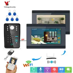 Yobang безопасности 7 дюймов 2 Мониторы проводной/Wi-Fi RFID пароль видео дверь домофон запись Системы с проводной ИК Камера