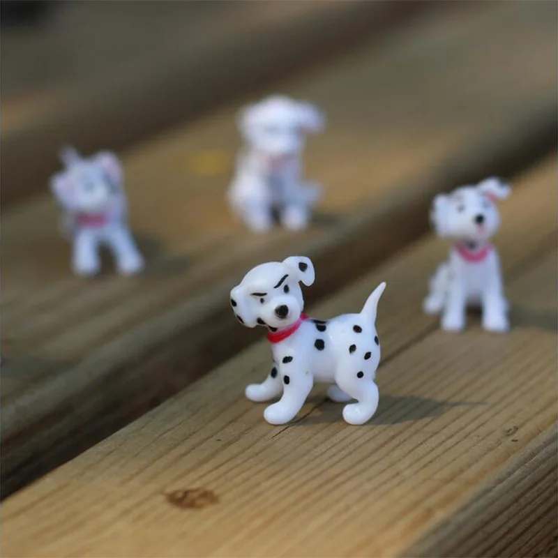 6pcs Mini Spotted Dog Figurine Miniature Fairy Garden Animal Statue Craft Home Birthday Cake Decoration Accessories Modern 5