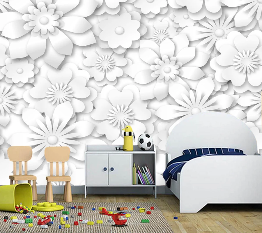 

Custom 3D wallpaper, white flower embossed flower mural for living room bedroom sofa background decorative waterproof wallpaper