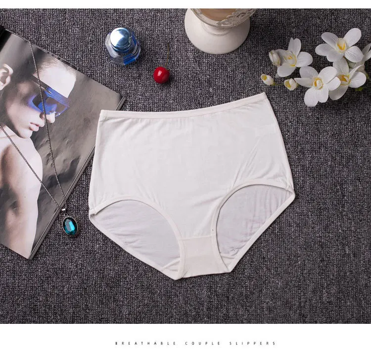 3PCS Plus Size M-XXL Women's Cotton Underwear High Waist Sexy Panties for Women Bamboo Fiber Briefs Seamless Lingreie Intimates (8)