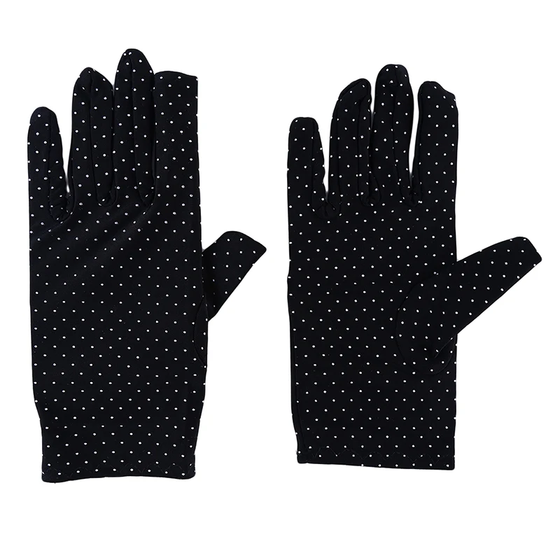 Женские перчатки в горошек на лето и весну, перчатки из спандекса, защита от солнца, модная короткая перчатка, высокоэластичные тонкие перчатки