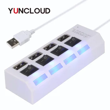 

YUNCLOUD USB 2.0 Splitter 4 Ports High Speed 480Mbps Hub With ON/OFF Switch LED and Power Cable For Tablet Laptop Computer port