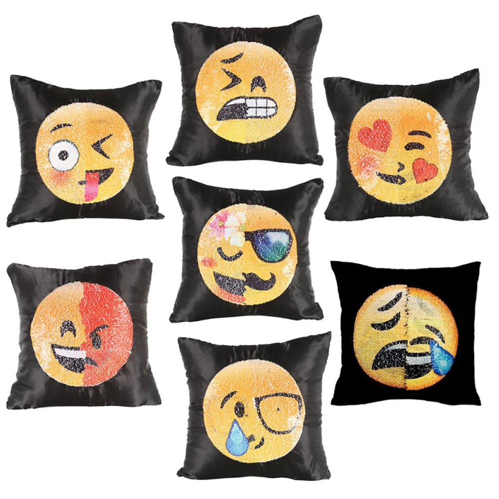 

Funny Smiley Emoji Pillowcase Changing Face Boster Case Magical Pillowslip Double Color DIY Pillows Cushion For Birthday Gift