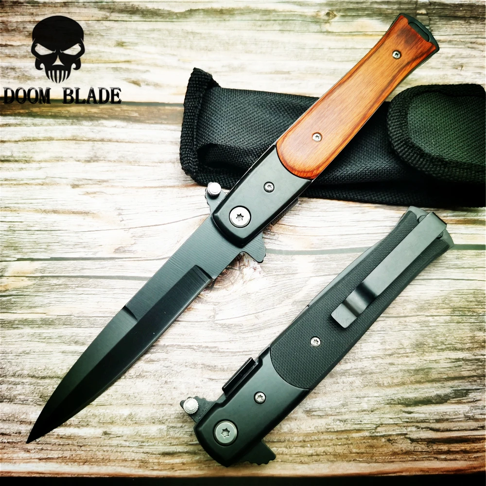 

225mm 5CR15MOV Blade Quick Open Knives AKC 58HRC Outdoor Portable Pocket Camping Tactical Folding Knife Combat Military Knifes