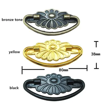 

Vintage Retro Bronze Golden Black Flower Handle Tab Drawer Cabinet Jewelry Box Decorative DIY Furniture Hardware,80*38mm