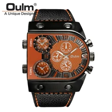 Oulm Men s Waches Three Time Zones Quartz Moverment Luxury Brand Leather Watch Analog Mens Watch