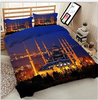 

4/6pcs bedding set 3D digital printing Blue mosque duvet cover set bedsheet US size super King size
