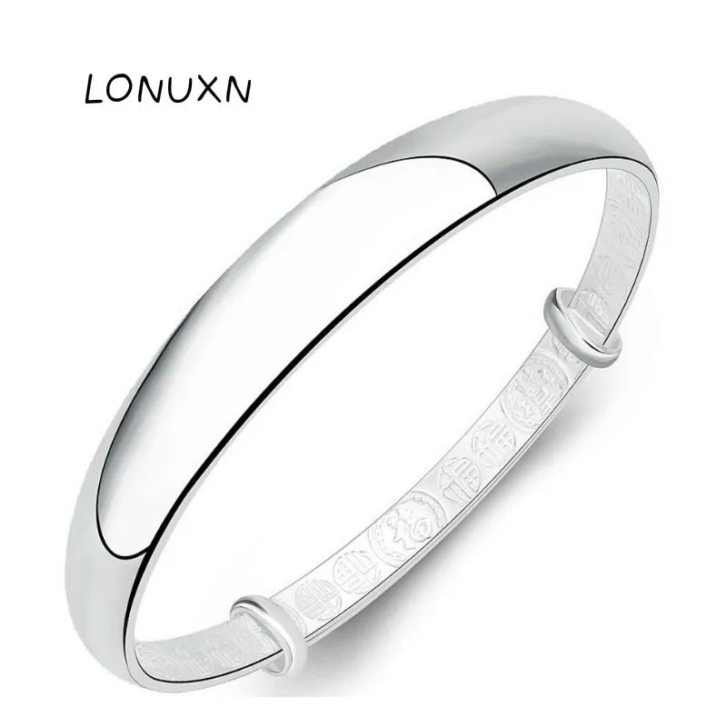 

high quality 20g Large width bangle 999 Sterling Silver glossy chaise simple Bracelet For Women Open Adjustable Love Jewelry