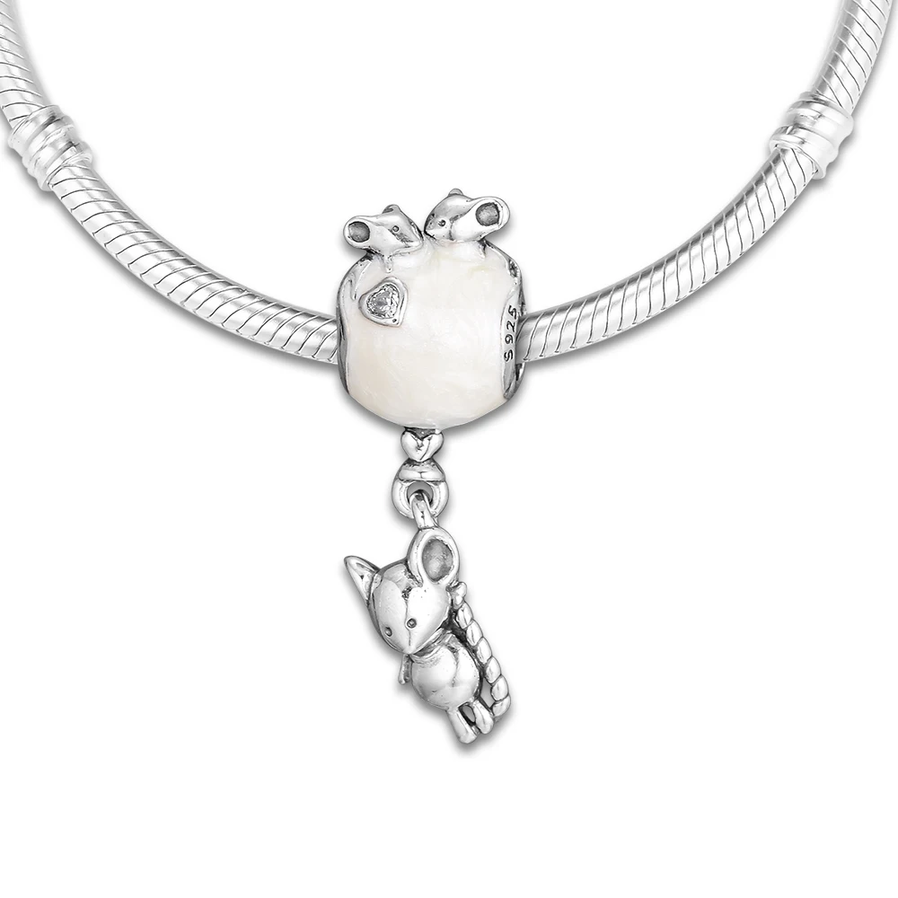

Fits For Pandora Charms Bracelets Mouse & Balloon Beads with Pearlescent Enamel 100% 925 Sterling-Silver-Jewelry Free Shipping
