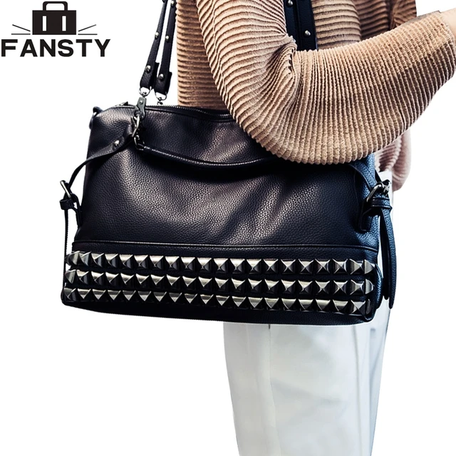 Women Casual Shoulder Bag Large Capacity Handbag Rivets Good Quality Women Casual Shoulder Bag Large Capacity Handbag Rivets Good Quality Soft Leather Motorcycle Female