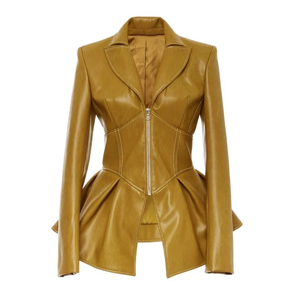 

Women Gothic Plus Size 3XL Lapel Motorcycle Jacket Solid Color Pu Coat Slim Punk Faux Leather Outerwear