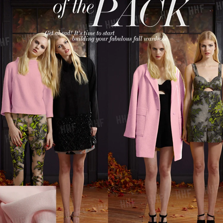 The pale pink spring high grade wool cashmere wool blended fabric coat