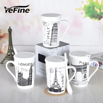 

YeFine Large Capacity Tea Cups And Mugs Vintage Building Designer Ceramic Coffee Mugs 430ml Europe Style Drinking Teacups