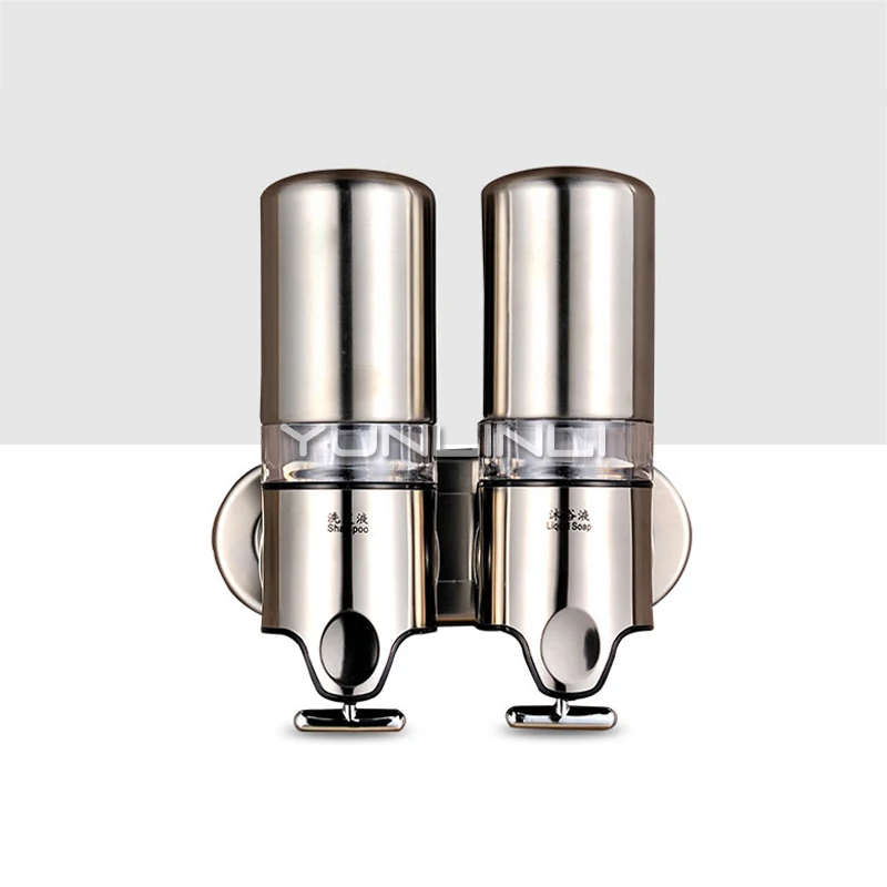 

500ml Hotel Bathroom Stainless Steel Wall-mounted Manual Double Head Shower Gel Bottle Soap Dispenser Hand Sanitizer AM-7846