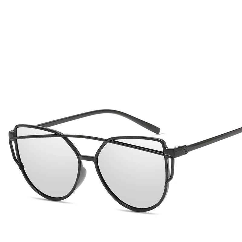 Модные брендовые женские солнцезащитные очки "кошачий глаз", двухлучевые солнцезащитные очки, женские ретро очки с зеркальным покрытием, Плоские линзы
