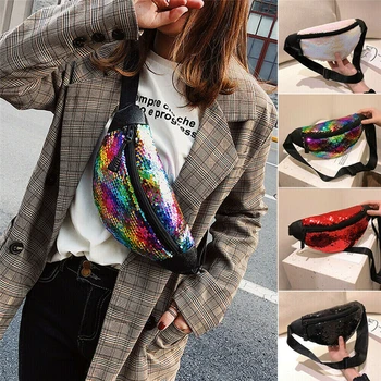 

Sequins Fanny Pack Zipper Bling BWaist Bag Festival Money Bum Belt Bag Holographic Mermaid Sequin Pouch Travel Fashion