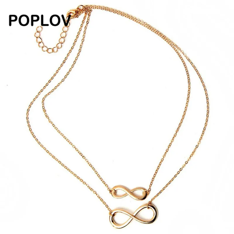 Poplov duplo infinito charme mulheres j ias de ouro colar de pingente colar de prata corrente