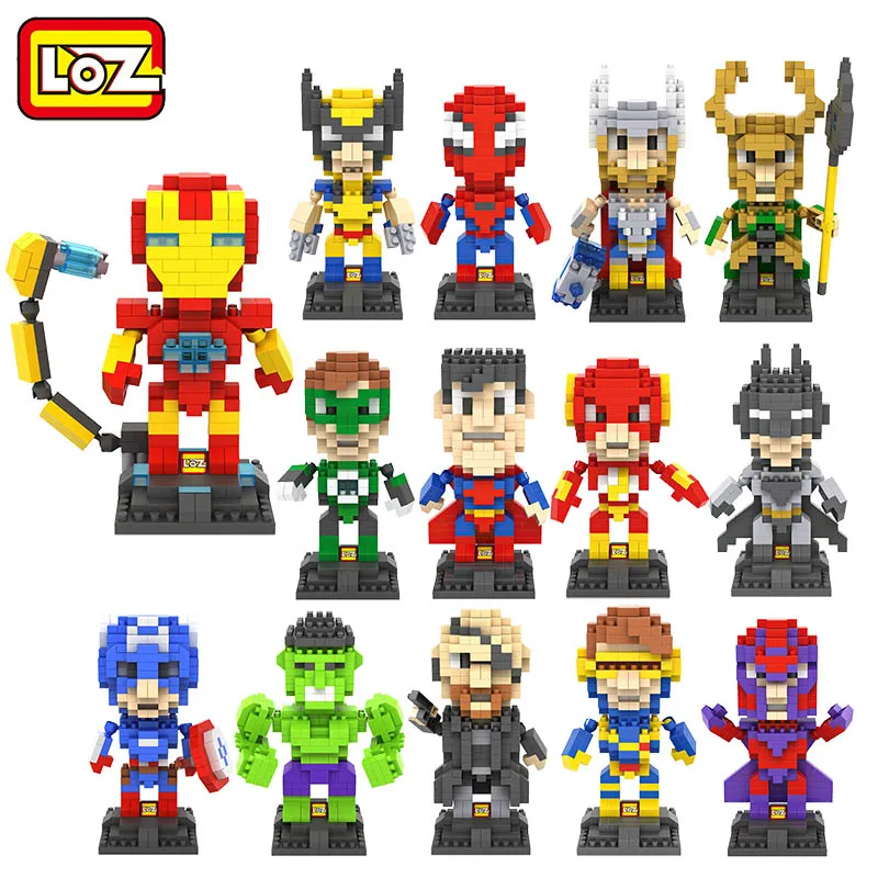 LOZ Blocks, супергерои, капитан америка, железный человек, бэтмен, халк, человек-паук, набор строительных блоков, кирпичи, фигурка, сборные блоки, игрушки