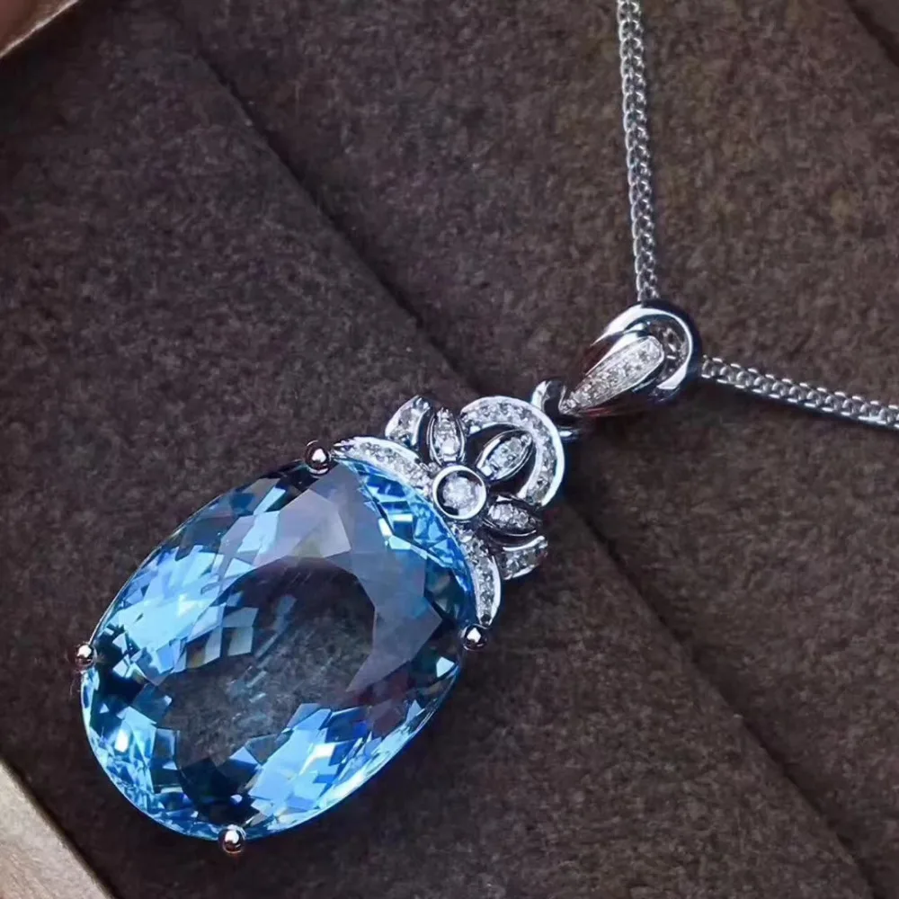  Bleu naturel 12*16mm topaze gem pendentif naturel pierre gemme pendentif collier 925 en argent ster