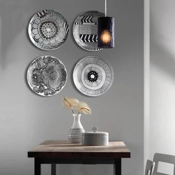 

Modern mural wall hanging decorative plate Simple geometric lines blue white black garden style home decor Finland Oiva design
