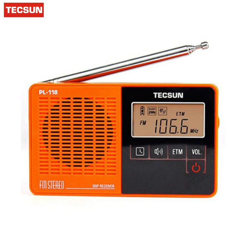 Tecsun PL-118 PL118 радио-часы ультра-легкий Портативный карманный мини цифровое радио, PLL DSP FM радио диапазона часы с ЭТМ