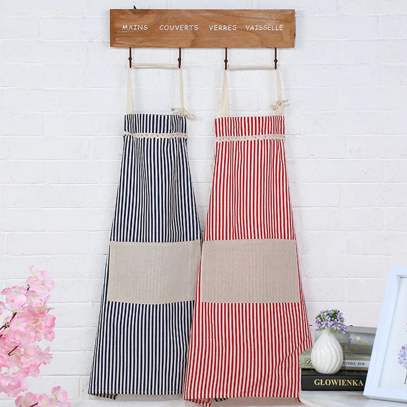 Adjustable Fashion Women Apron Lace Stripe Aprons Japanese Small Fresh