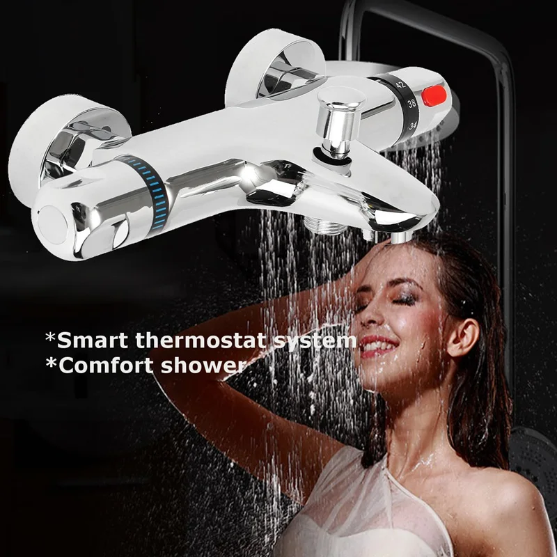Термостатический смеситель для ванной комнаты, смеситель для душа с регулируемым клапаном, настенный керамический кран с двумя ручками