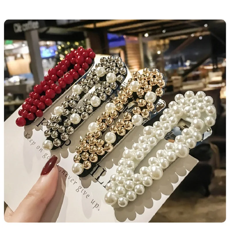 

Luxury Pearl Crystal Hair Clips For Women temperament full Reinstone Pearl Elegant Barrettes Hairgrips Hair Accessories