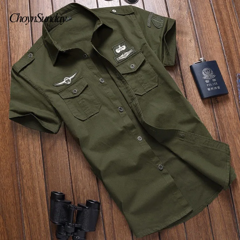 

New Arrive 2017 brand Men Shirt Military style Solid Short Sleeve Shirts Work Slim Shirt Cotton casual shirt Plus SizeM-6XL X Y