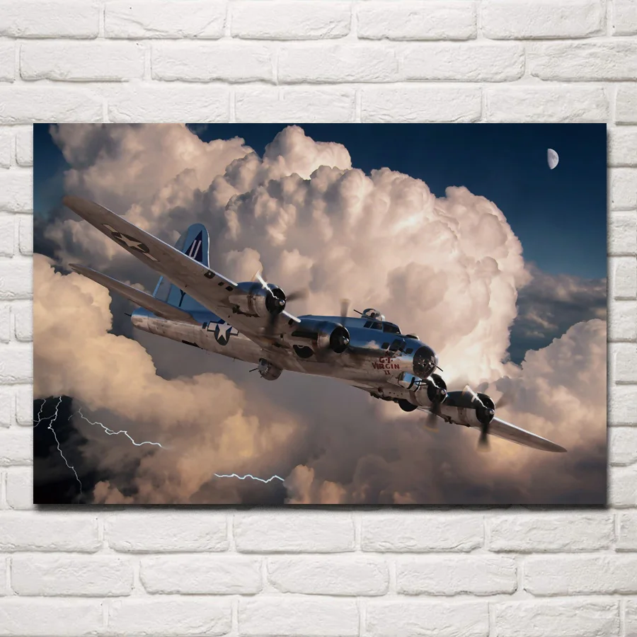 

world war 2 plane aircraft bomber KB499 living room home modern art decor wood frame fabric poster