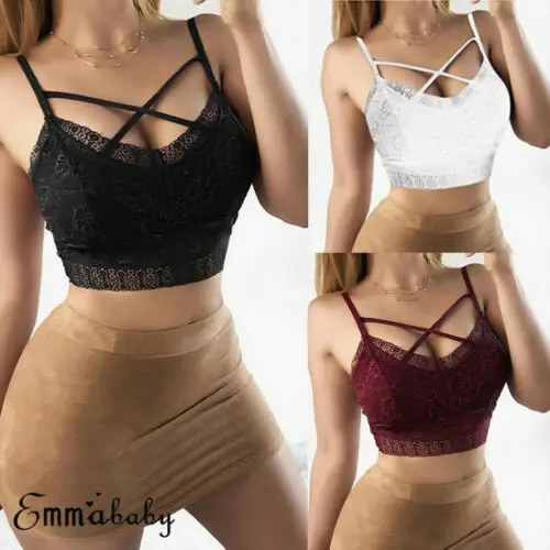 

Women See-Through Lace Bralette Bralet Bra Bustier Crop Top Cami Tank Tops