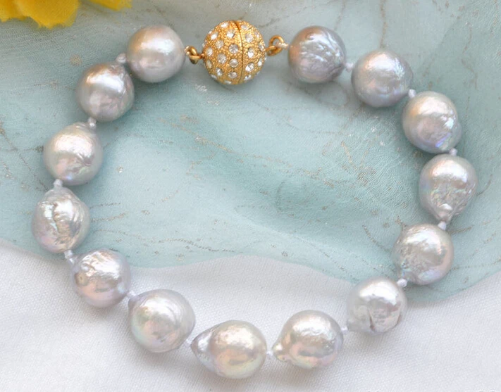 

FREE shipping>>>>NICE 8" 13mm GRAY almost round BAROQUE Edison PEARL BRACELET Z5847
