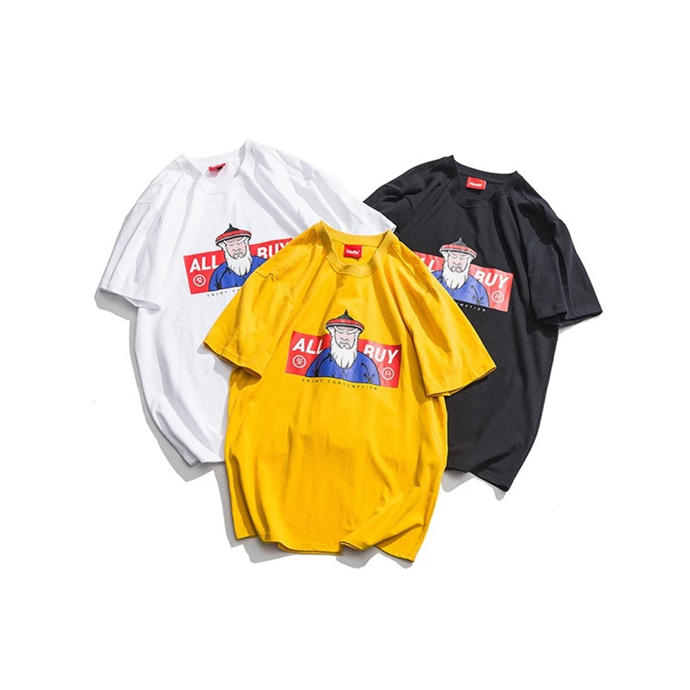 

Spring summer men's round neck cotton short-sleeved Chinese style cartoon funny pattern letter print loose wild t-shirt top