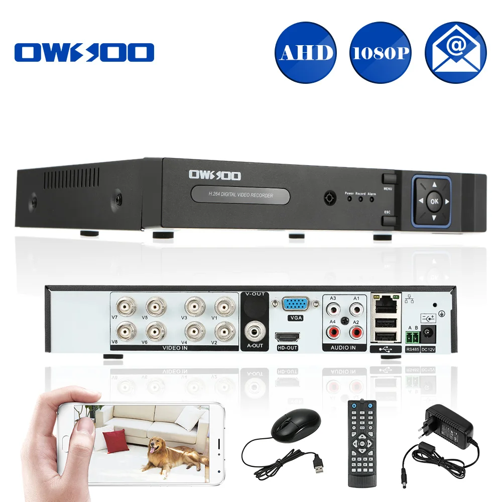 

OWSOO 8CH AHD DVR Video Recorder H.264 1080P P2P Network CCTV DVR Phone Control Motion Detection Email Alarm for Security Camera