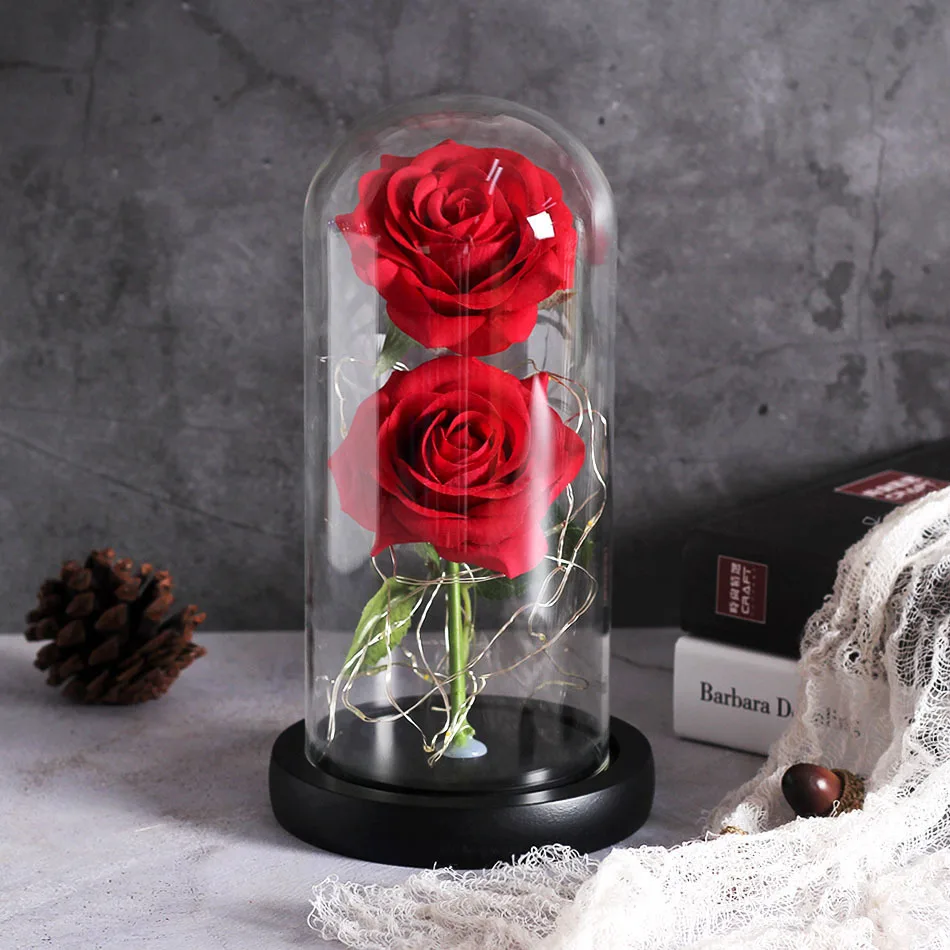 Красавица и Чудовище Роза в колбе Led Роза цветок свет черная основа стеклянный купол лучший для Дня матери подарок на день Святого Валентина