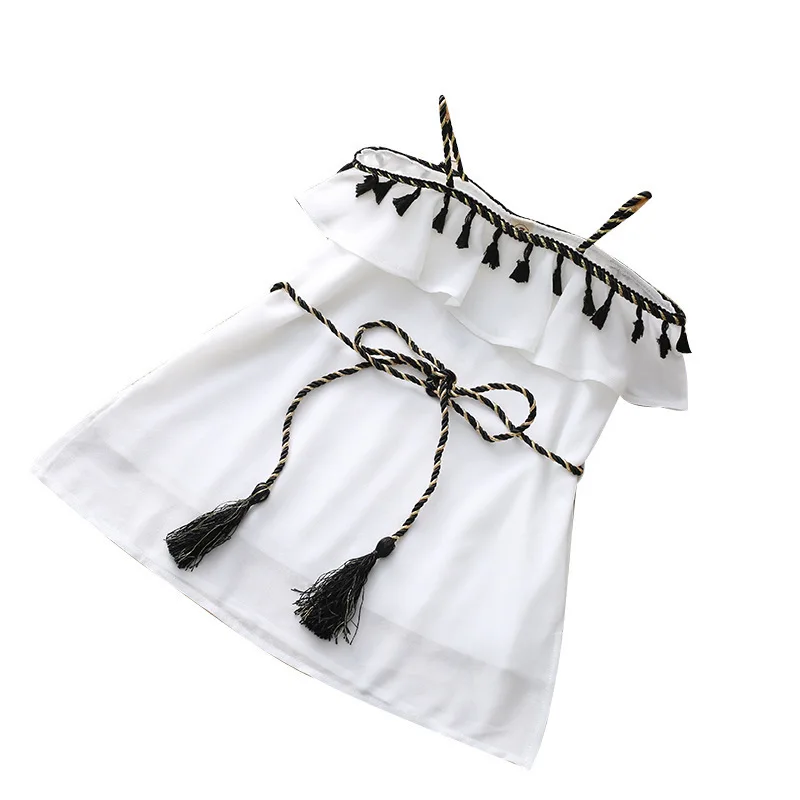 Summer New Children's Dresses Girls Cute Suspenders Waist Dress Fringed