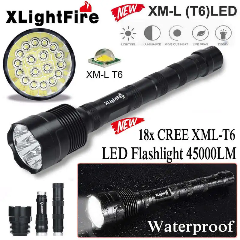 

XLightFire 45000 Lumens 18x CREE XML T6 5 Mode 18650 Super Bright LED Flashlight outdoor travel night lighting flashlight #4A22
