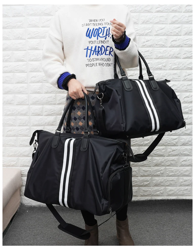 Унисекс нейлоновая дорожная сумка, женская сумка для путешествий, ручная сумка, сумки на плечо, пара, в полоску, через плечо, сумка-тоут, для короткой поездки, упаковка XA716WB