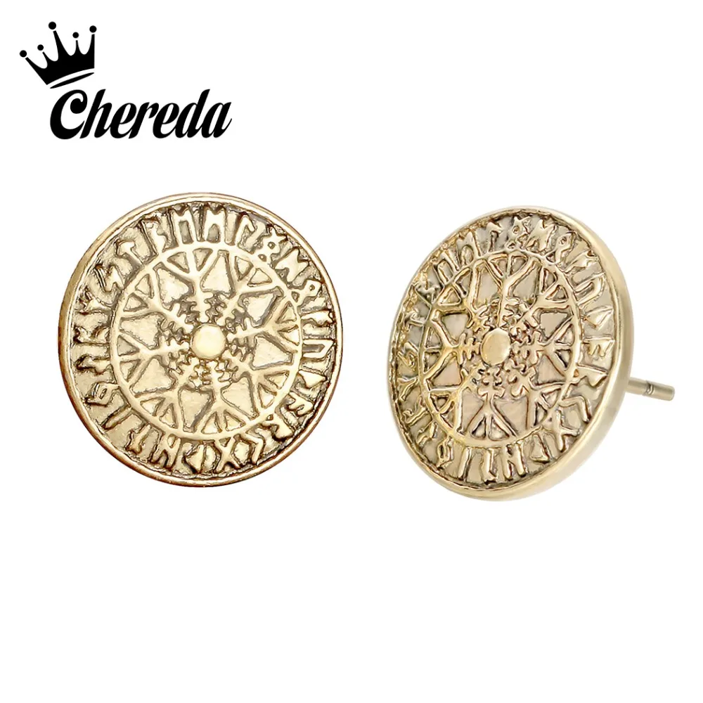 

Chereda Antique Slavic Stud Earring For Women Men Punk Rock Style Norse Round Viking Vintage Earrings Religion Jewelry