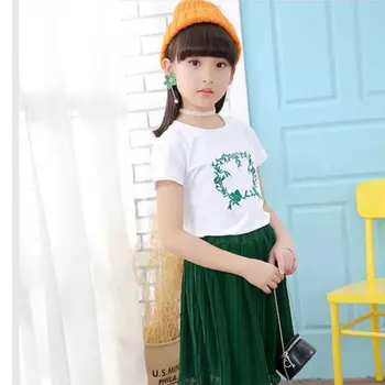 

Girl Set Skirt 2019 Summer Dress New Korean Print T-shirt Mid-child Foreign Gas Princess Pleated Skirt Two-piece Set 10 9 8