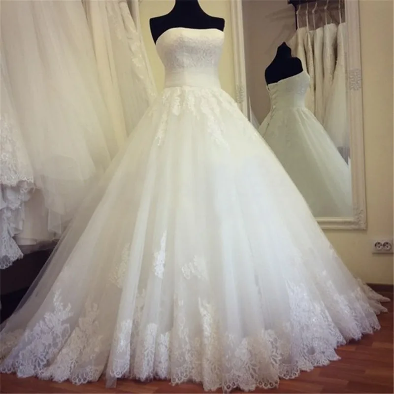 Real Made New Strapless Appliques A Line Wedding Dresses 2020 Lace