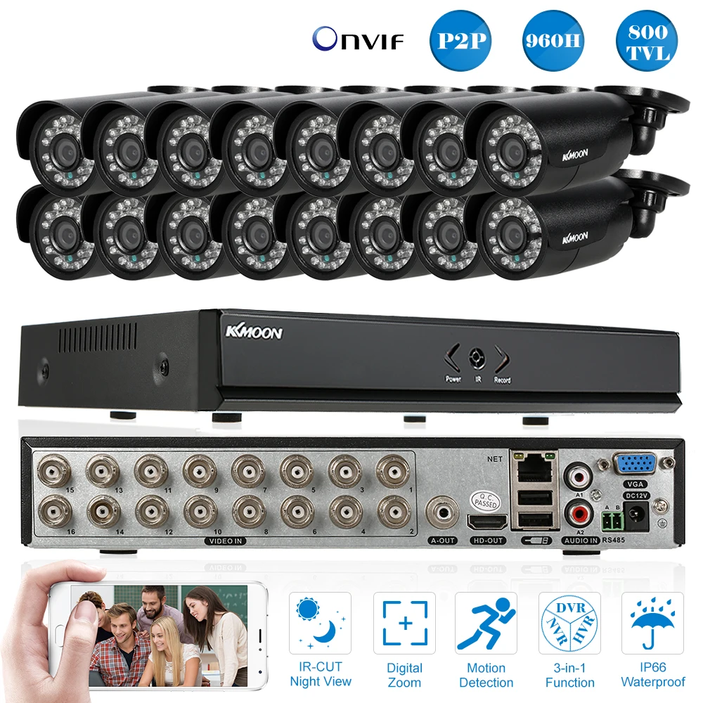 KKmoon 16CH 960H D1 HDMI DVR уличная камера безопасности Система Комплект 16 шт 800TVL IR Всепогодная CCTV камера s 16-канальный DVR комплект