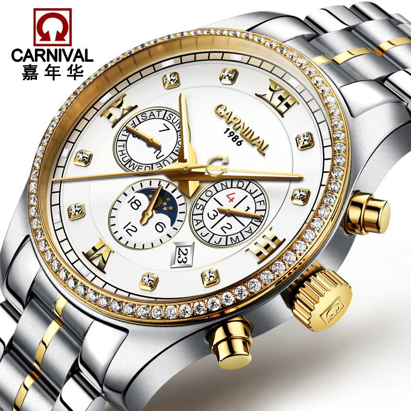 

Carnival Luxury Brand Automatic Mechanical Wristwatches Mens Steel Sapphire Luminous Watch Men Waterproof Watches saat erkekler