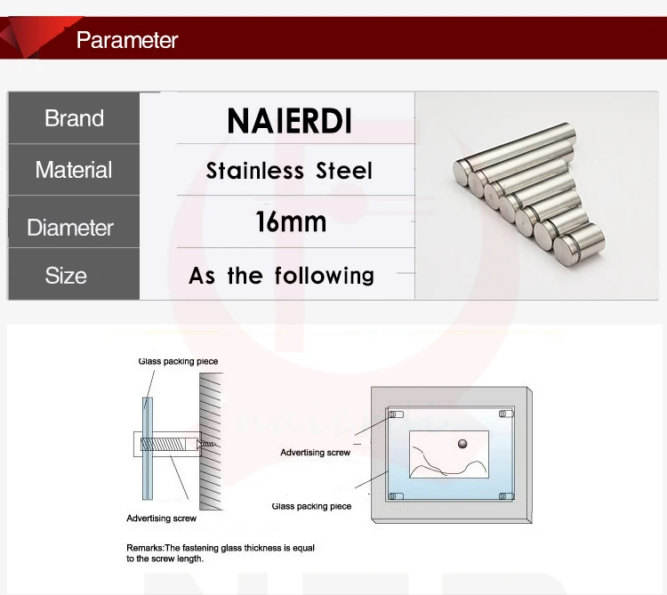 10 шт. NAIERDI стеклянные крепежи 16 мм нержавеющая сталь акриловые рекламные стойки штырьковые гвозди билборд крепежные винты Аппаратные средства
