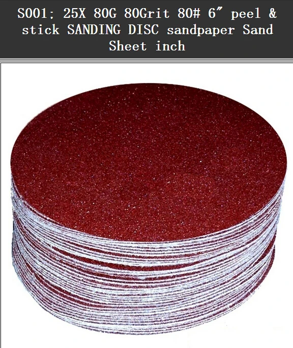 25PCS 80Grit 80 6" peel & stick SANDING DISC sandpaper Sand Sheet inch