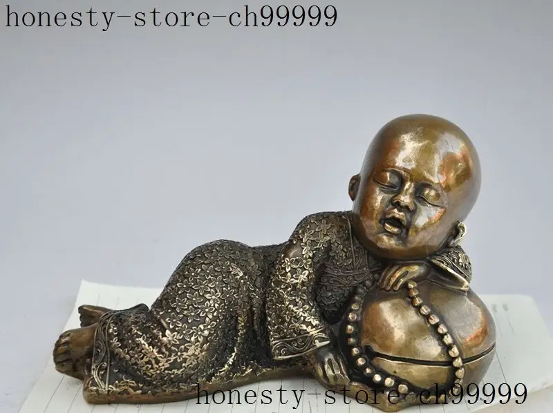 

Crafts statue old chinese buddhism bronze Young monk Little monk Buddhist monk sleep statue halloween
