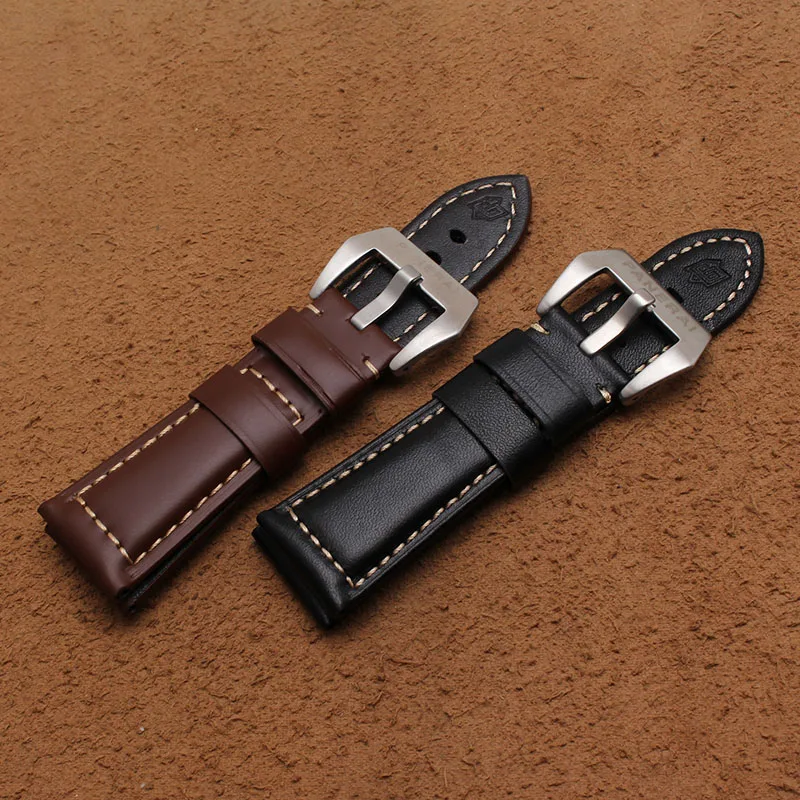 

Smooth Watchband Genuine Leather Watch band strap 22mm 24mm 26mm with white stitched thread pin buckle fashion watch accessories