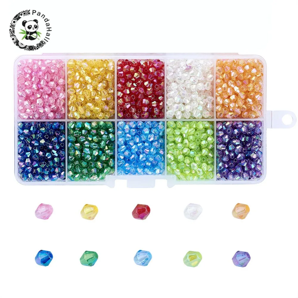 2500pc/box 10 Colors Environmental AB Color Plated Transparent Acrylic Beads Faceted Bicone Mixed For DIY Jewelry 4x4mm | Украшения и